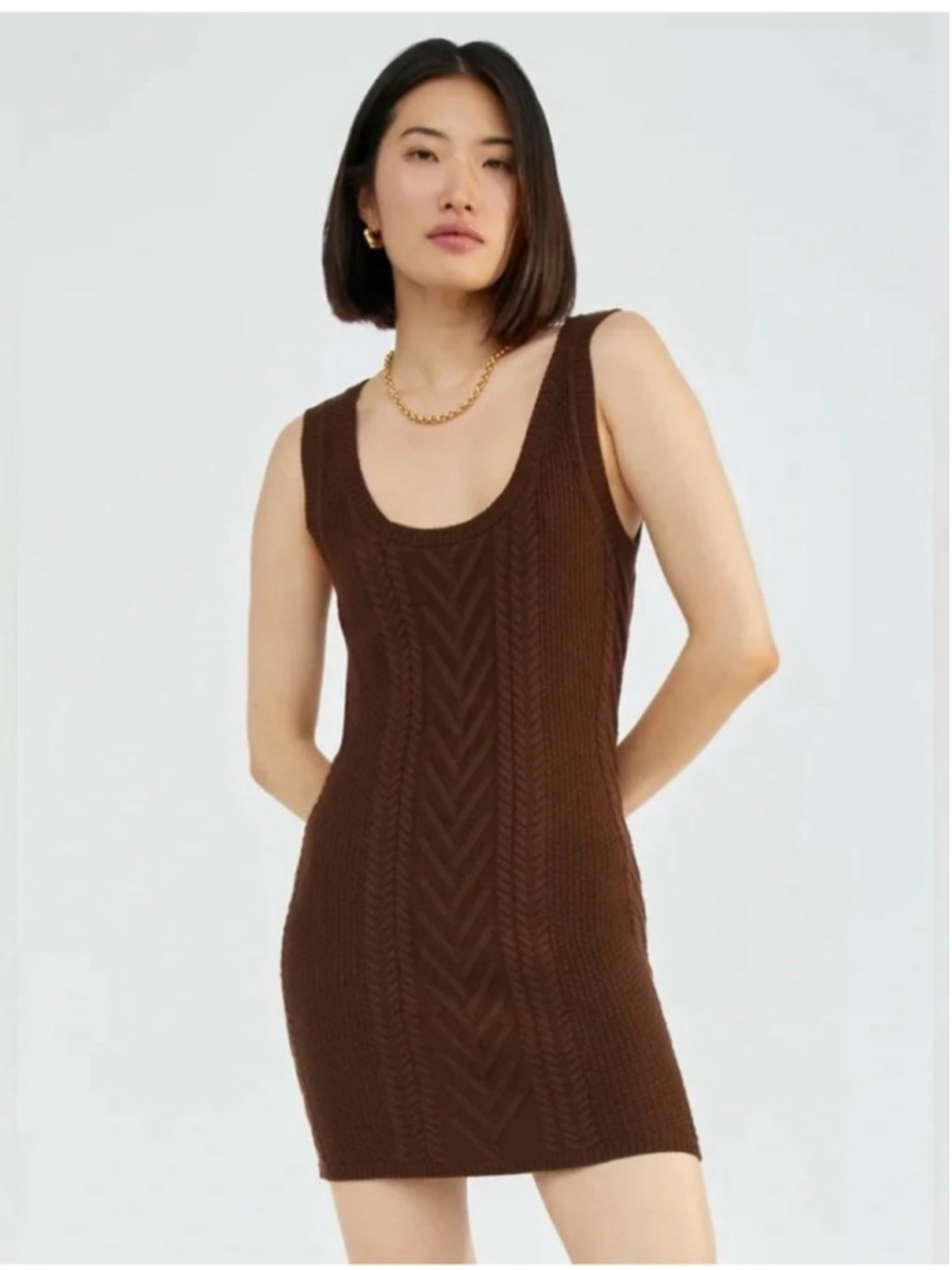 Babaton Merino Wool Brown Cable Knit Overland Dress Aritzia size large